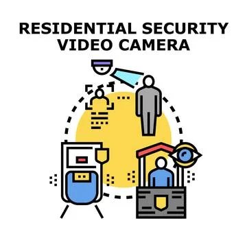Residential security video camera system monitoring home protection Stock Illustration