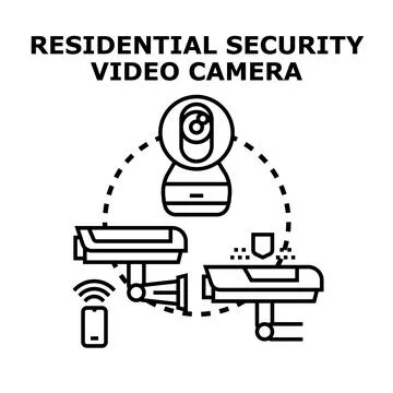 Residential security video camera system monitoring home Stock Illustration