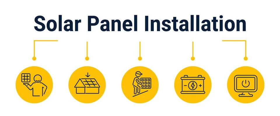 Residential solar panel installation workflow icons Stock-Illustration