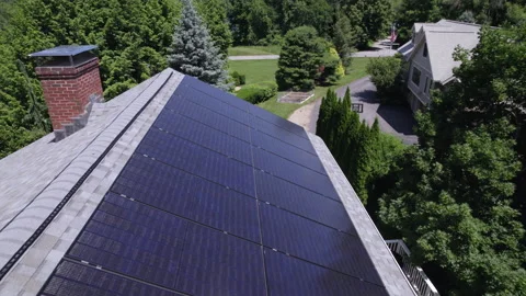 Residential Solar Panels Array on Home Clean Renewable Energy 4K drone Stock Footage 197720417