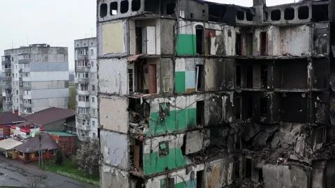 Residential soviet building razed to the ground by heavy airbombs fab500 dropped Stock Footage 187007741