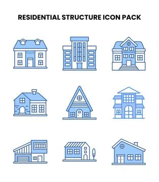 Residential Structure Blue Graphics Icons Pack Ilustración de archivo