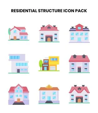 Residential Structure Flat Bundle Icons Pack Stock Illustration