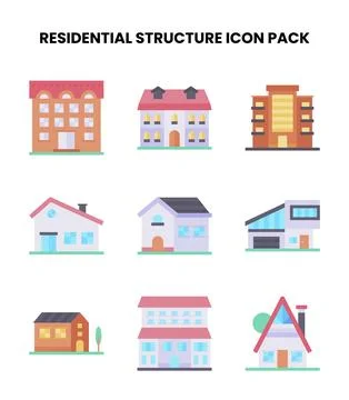 Residential Structure Flat Icons Pack Stock Illustration