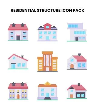 Residential Structure Flat UI Icons Pack Stock Illustration