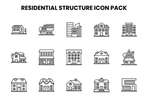 Residential Structure Line Icons Pack Illustrazione stock