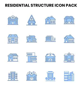 Residential Structure Two Colour Collection Icons Pack Stock Illustration