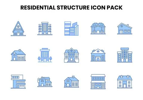 Residential Structure Two Colour Design Icons Pack Stock Illustration