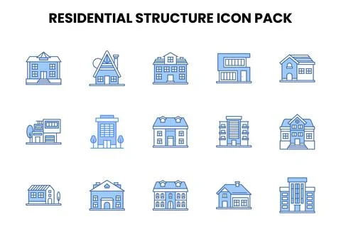 Residential Structure Two Colour Graphics Icons Pack Stock Illustration