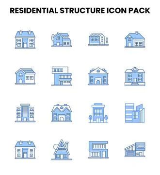 Residential Structure Two Colour Vector Icons Pack Stock Illustration