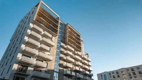 Residential tower with balconies under construction in Poland, 21.01.2026 Stock Photos
