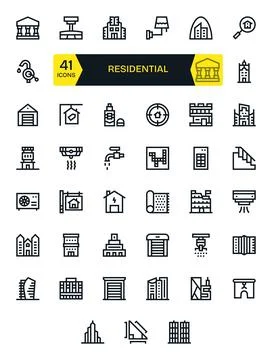 Residential Vector Icon Library with 41 Bold Line Retina Ready PIXEL Perfec.. Stock Illustration