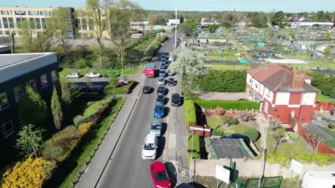 Residents queue to use Birmingham tip - drone footage Video stock 306856609