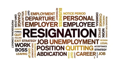 Resignation animated word cloud,animation tag kinetic typography seamless loop. Stock Footage 312967664
