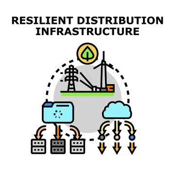 Resilient distribution infrastructure conceptual scheme for energy and data Illustrazione stock