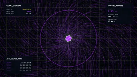 Resilient Neural Overload: Violet Cognitive Node HUD Stock-Footage 334003999