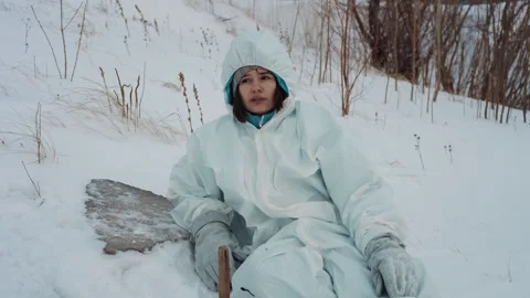 Resilient researcher faces icy environment. Dedicated scientist in safety Video stock 342749108