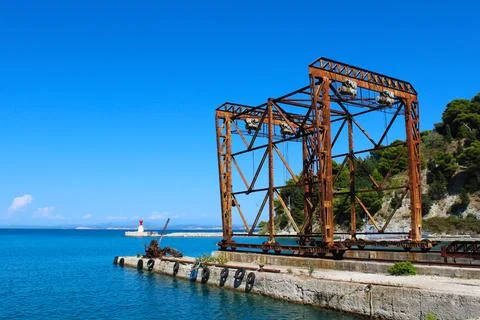 Resilient Rust: Exploring the Mystique of an Old Sea Crane Stock Photos