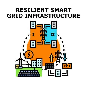 Resilient smart grid infrastructure concept vector drawing Stock Illustration