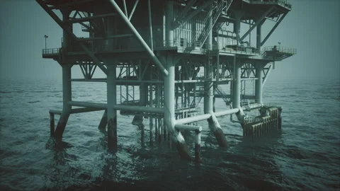 Resilient steel framework faces relentless natural onslaught at sea Video stock 330116780