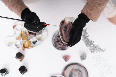 Resin marble coasters. Creativity and craft. Stock Photos