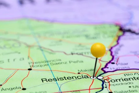 Resistencia pinned on a map of Argentina Stock Photos