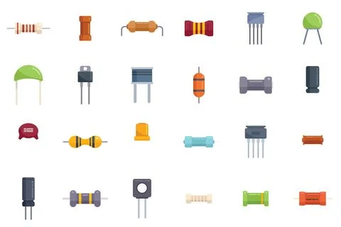 Resistor icons set flat vector. Capacitor chip Stock Illustration
