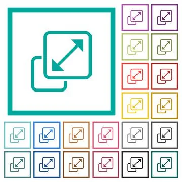 Resize element outline flat color icons with quadrant frames Stock Illustration
