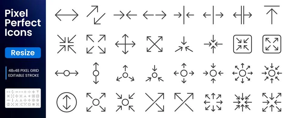 Resize line icon set. Expand, collapse, scale, stretch, shrink, maximize イラスト素材