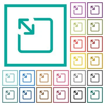 Resize object flat color icons with quadrant frames Stock Illustration