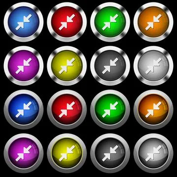 Resize small white icons in round glossy buttons on black background Illustrazione stock