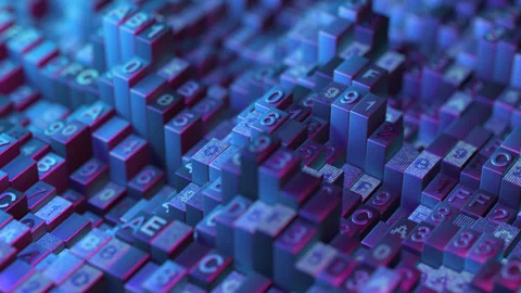Resizing of blue 3D columns with numbers and letters Stock Footage 256644391