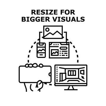 Resizing visual content for multiple digital devices concept Stock Illustration