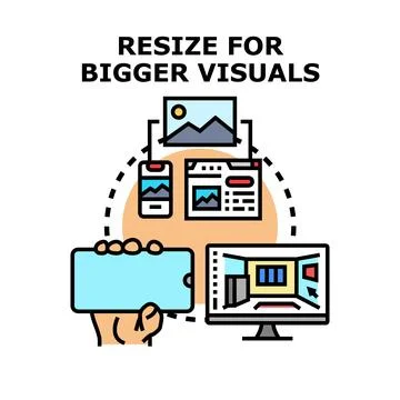 Resizing visual content for multiple digital devices concept Stock Illustration