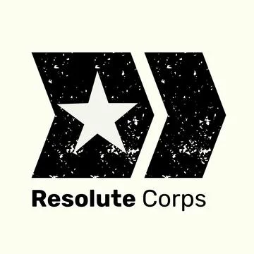 Resolute corps text in black with distressed black chevrons and cut out star Stock Photos
