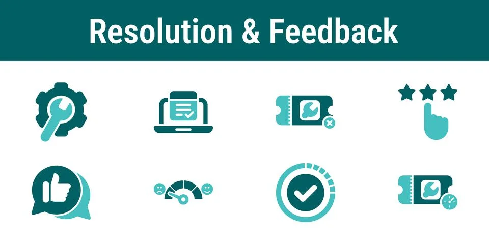 Resolution And Feedback Workflow Icons Set Stock Illustration
