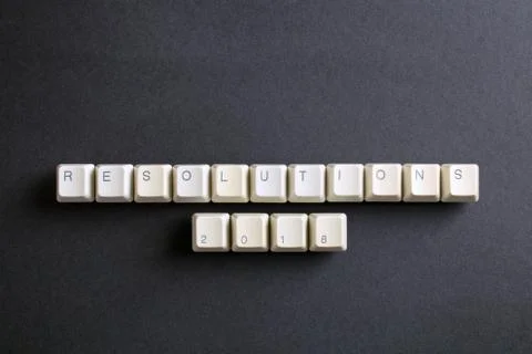 Resolutions 2018. Flat lay view from above on computer keyboard keys. Foto stock