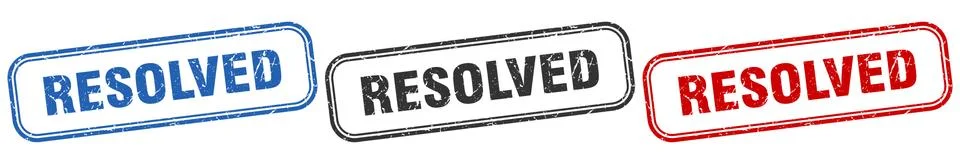 Resolved square isolated sign set. resolved stamp Ilustración de archivo