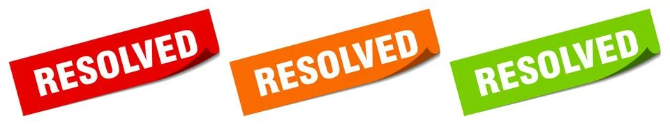 Resolved sticker. resolved square isolated sign. resolved label Ilustración de archivo