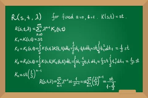 Resolvent kernel using Neumann Series method hand drawn on green board Stock Illustration
