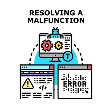 Resolving malfunction computer system error debugging process Stock Illustration