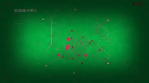 Resonant tech network evolving, data feed driving pulsing nodes, showing links Stock Footage 333972047