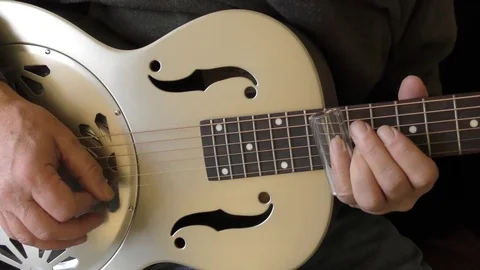 Resonator slide guitar player close up blues Stock Footage 71832052