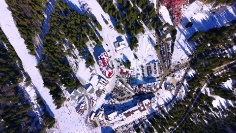 Resort base, parking lots and crowded slope, Pamporovo, Bulgaria 動画素材 346392382