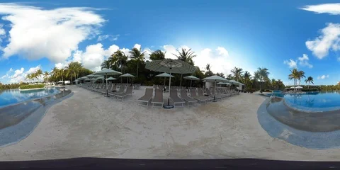 Resort Chairs Lined Up at Empty Pool at Resort in Mexico 360 Footage Stock Footage 129923939
