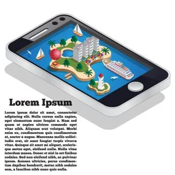 The resort is on the islands in the form of a mobile application. Stock Illustration