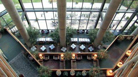 Resort lobby atrium looking down M HD Stock Footage 134997