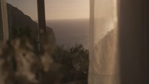 Resort Package 142 | dynamic shot from inside hotel resort room bird flying by Vídeo Stock 118525950