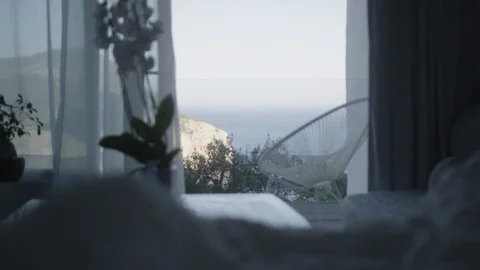 Resort Package 34 | window bed view of landscape from inside room bed Stock Footage 116882571