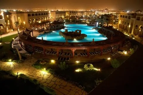 Resort pool at evening Foto stock